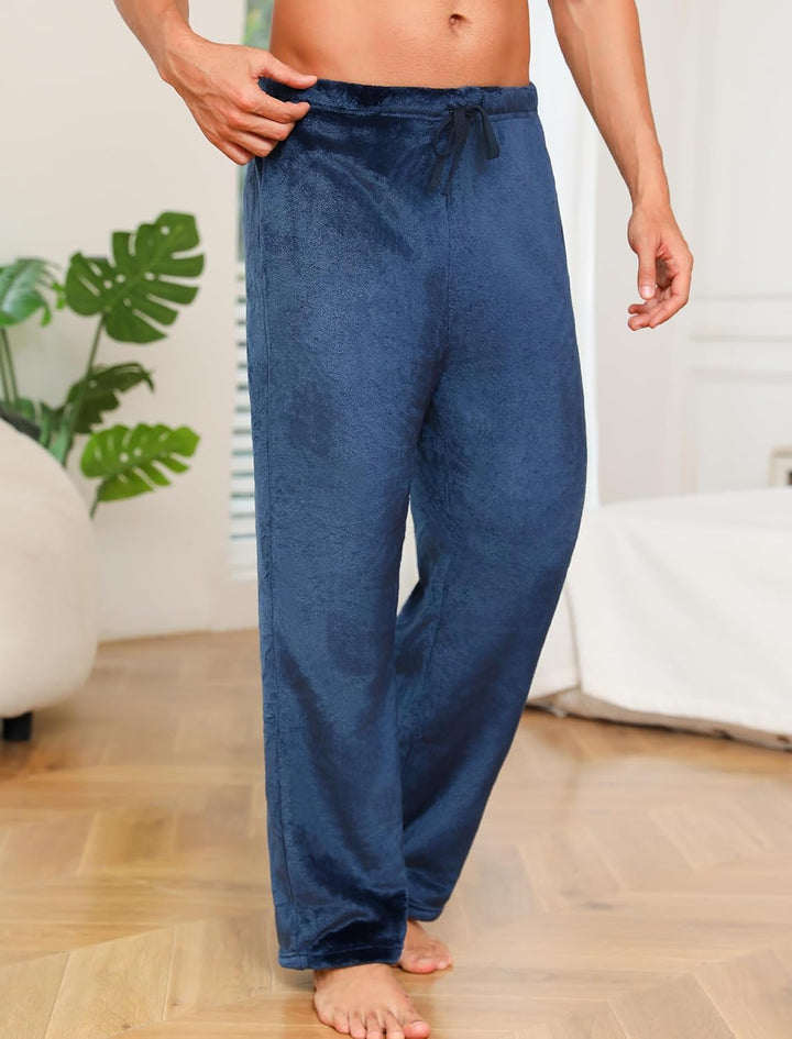 ENJOYNIGHT Schlafanzughose Herren Lang Fleece Pyjamahose Plüsch Freizeithose Warm Haushose mit Korde