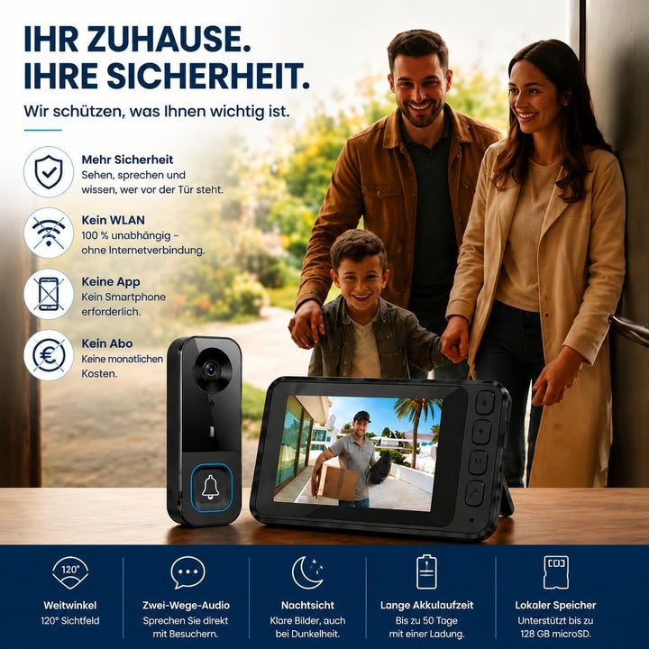 TKMARS Türklingel mit Kamera Kabellos 120° Weitwinkel Klingel mit Kamera und Monitor 2.4G Video Türk
