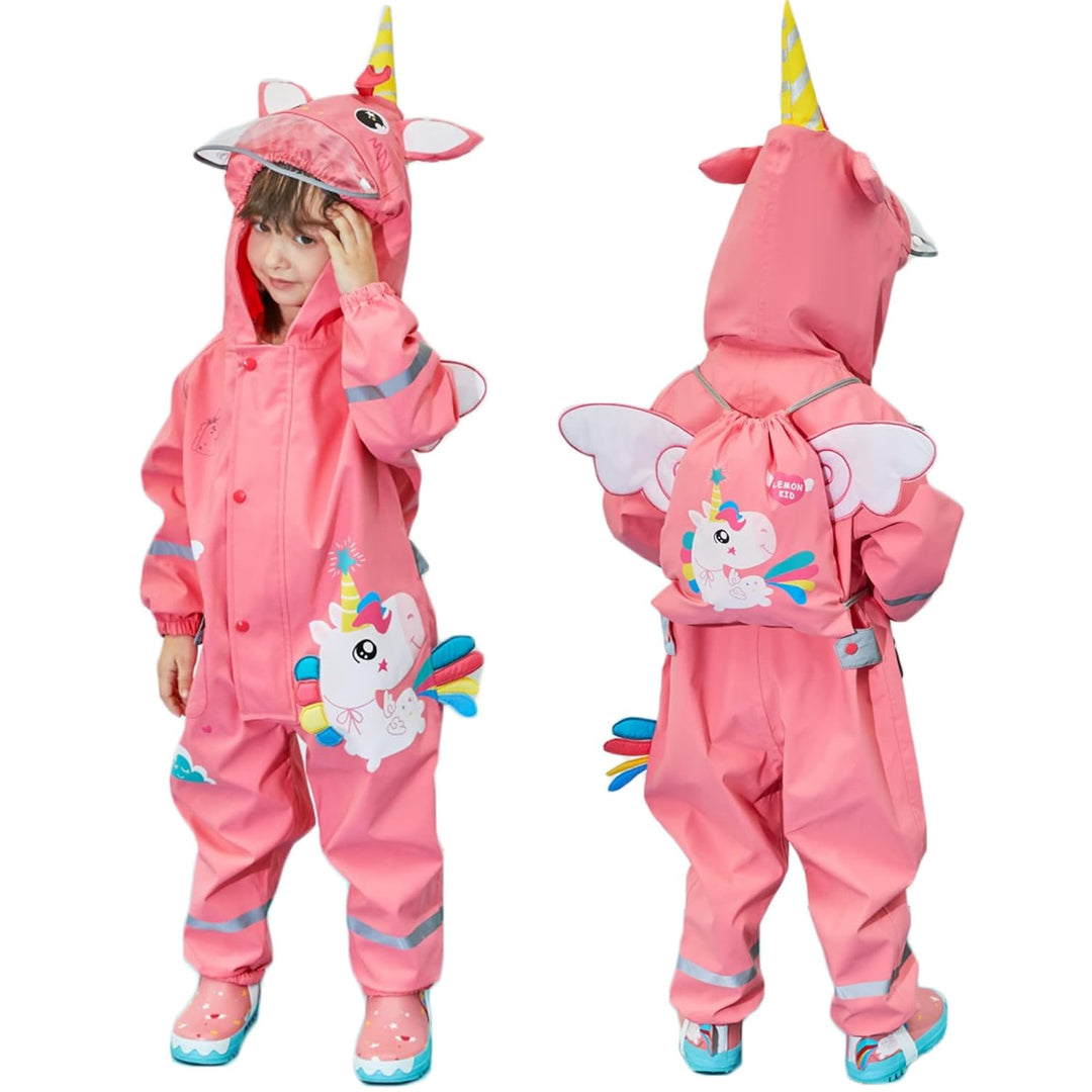 Fewlby Regenanzug Kinder, Regenjacke Einteilig Regenmantel mit Kapuze Regenponcho Jungen Mädchen Was
