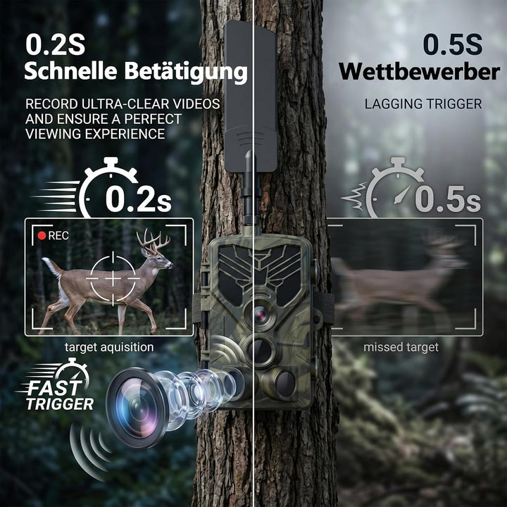 Wildkamera 4G APP, 120 MP 4K, Wildtierkamera mit SIM-Karte, Telefon-Sende-Foto, Nachtsichtkamera 940