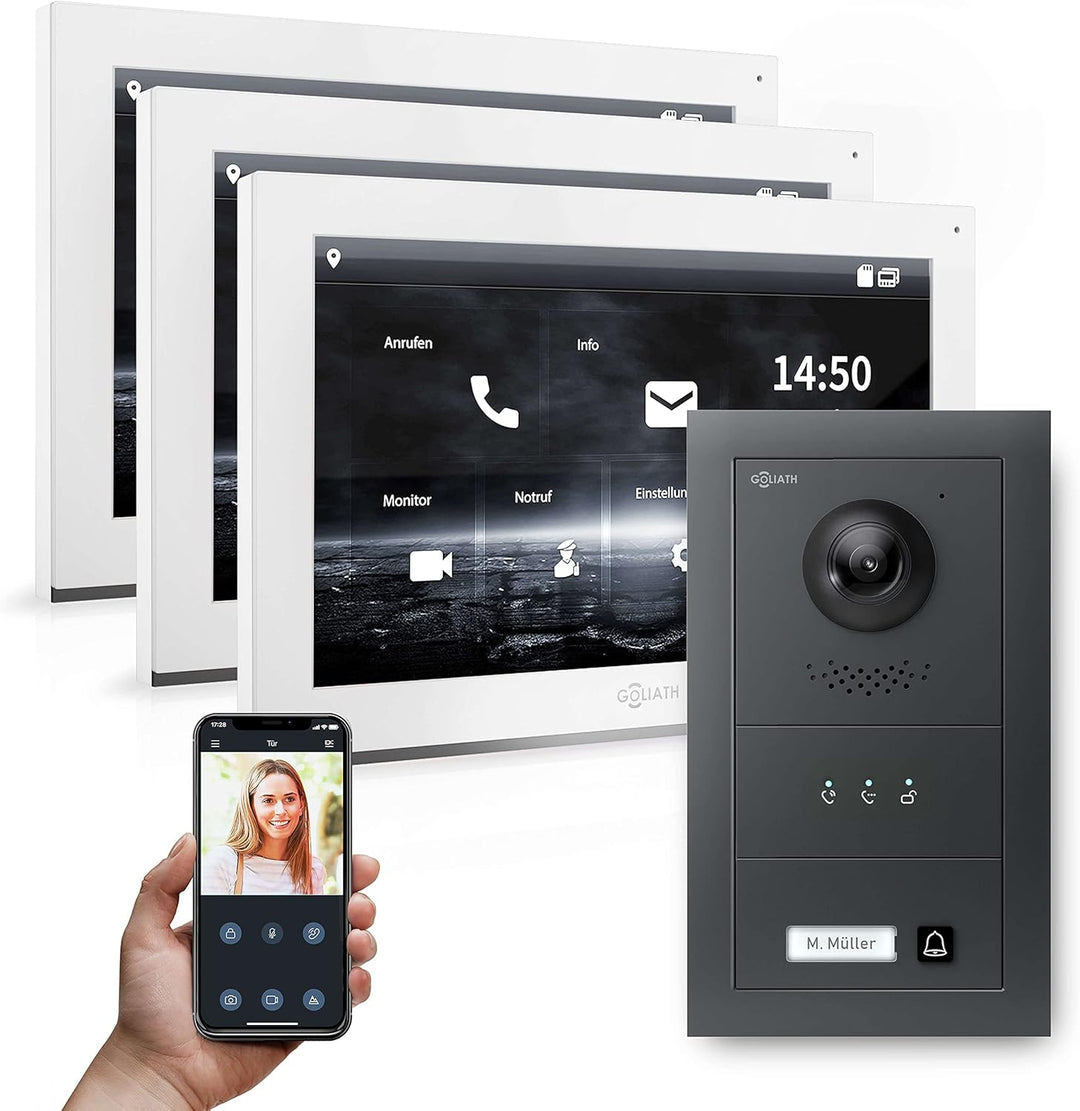 Goliath Hybrid | IP | Full-HD Video Türsprechanlage | App | 1-Fam | 3 x Full-Touchscreen 10" | Alumi