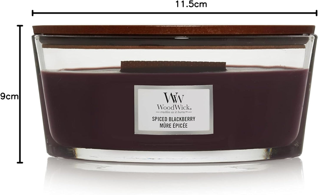 WoodWick mittelgrosse Duftkerze im Sanduhrglas mit knisterndem Docht, Spiced Blackberry, bis zu 60 S