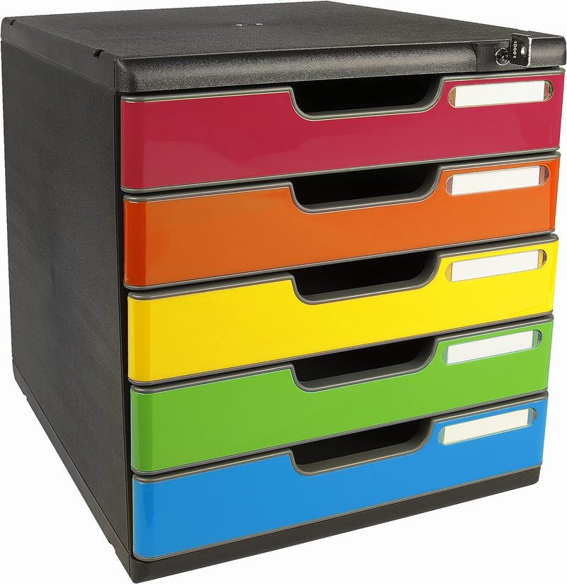 EXACOMPTA Modulo Ordnungsmodul mit 5 Schubladen, abschliessbar, Masse: 28,8 x 32 x 35 cm, Schwarz/Ha