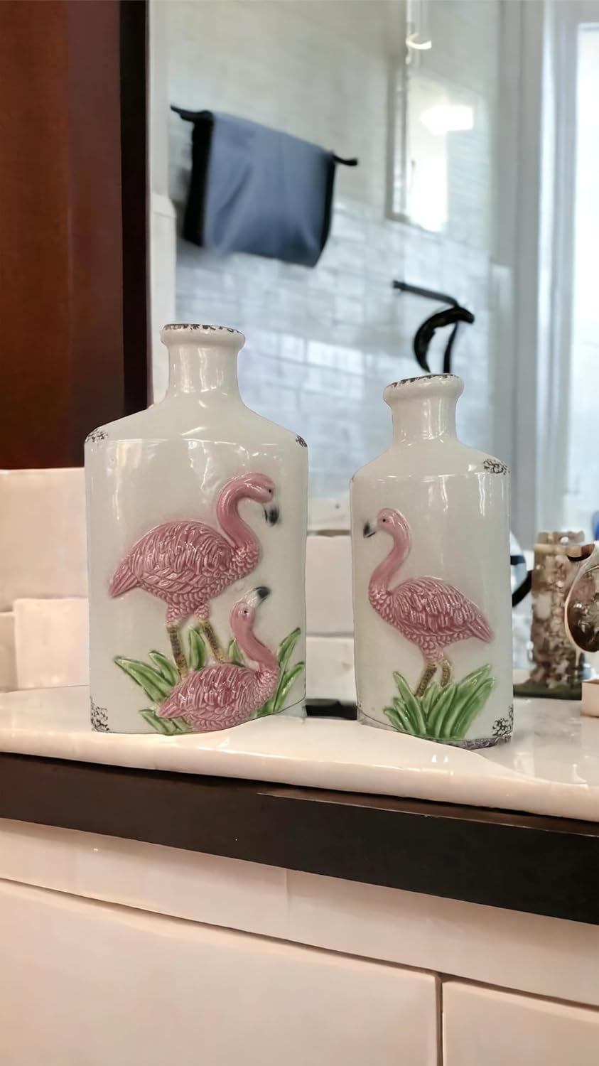 Vase Pastel Tischvase Flamingo Blumentopf Origami Design Keramik Hohe nach Wahl (2er Set), 2er Set