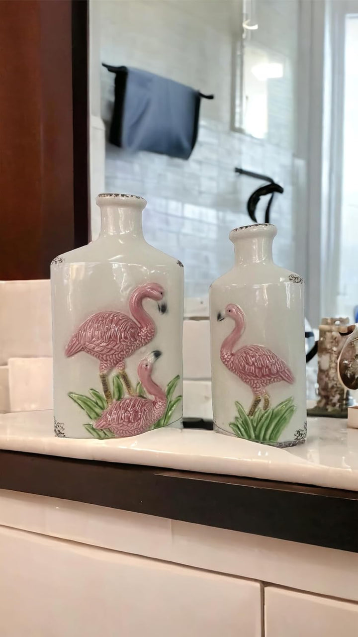 Vase Pastel Tischvase Flamingo Blumentopf Origami Design Keramik Hohe nach Wahl (2er Set), 2er Set
