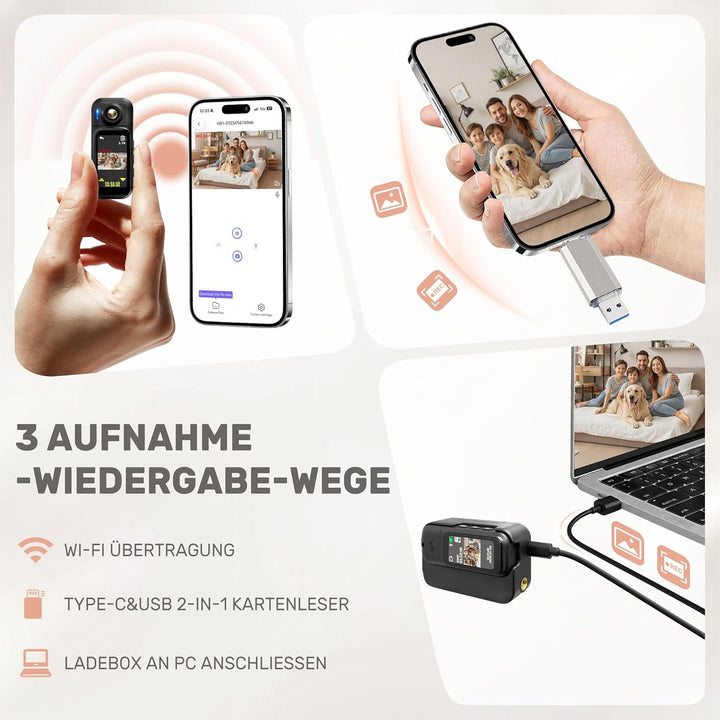 Mini Action Cam 1080P,Body Cam, Wasserdicht 30M,180 Min Akku,Bodycam Körperkamera Mini mit 180° Obje