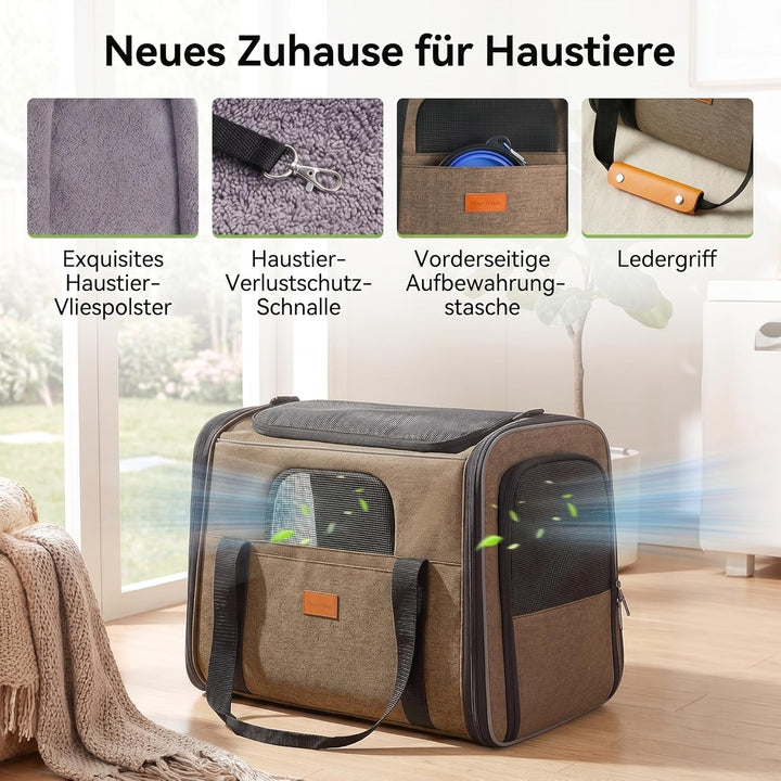 Morpilot Katzentransportbox für grosse Katzen und Welpen Katzenbox Hundetasche mit Sicherheit Reissv