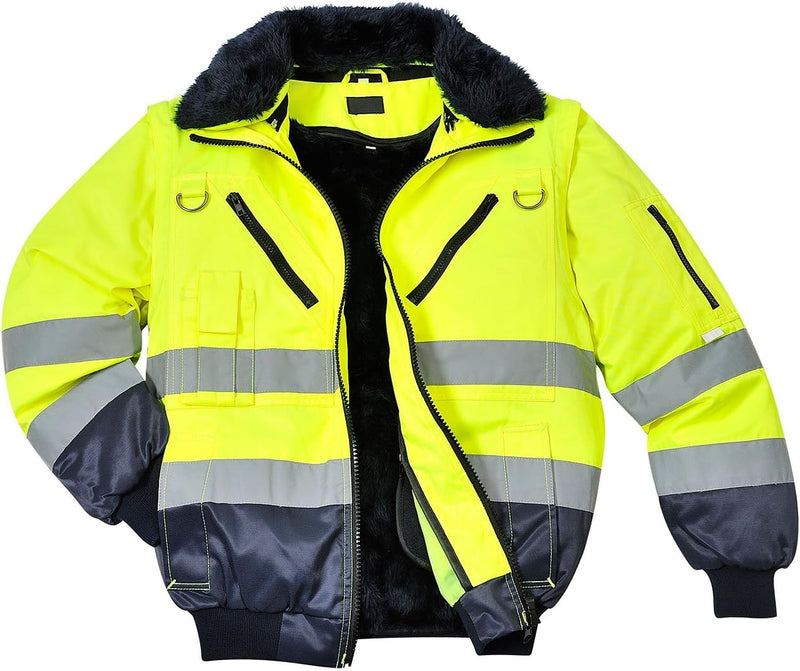 Portwest Hi-Vis Warnschutz 3-in-1 Pilotjacke, Grösse: M, Farbe: Gelb/Marine, PJ50YNRM M gelb / marin