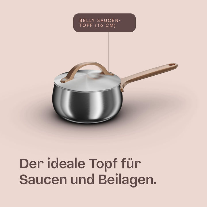 BergHOFF Home Kochtopf klein (16cm) – Stielkasserolle - Edelstahl Topf mit Deckel - Kochtopf für all