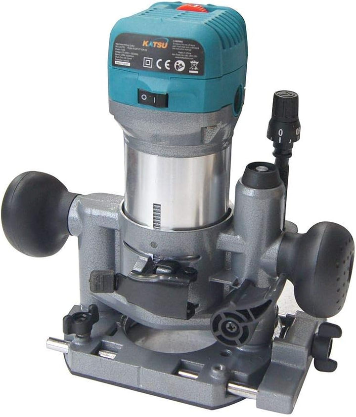 KATSU Electric Hand Holz Oberfräse Kantenfräse Set 220V 710W mit 3 Basen + 3 Spannzangen 6mm, 8mm un