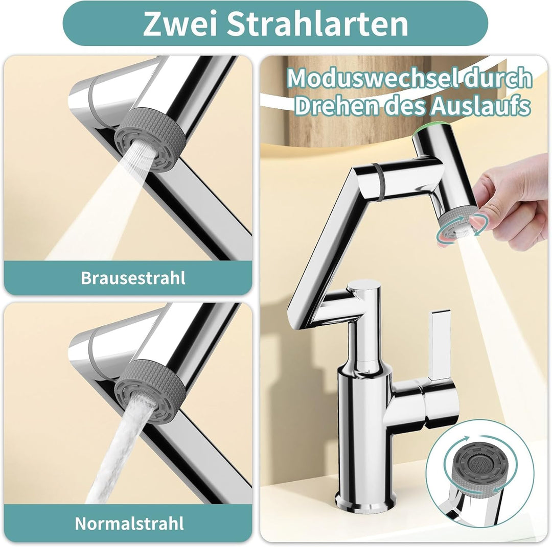 Einloch Waschtischarmatur mit Temperaturanzeige, Einhand Armatur Badezimmer, 1080° schwenkbare Badar