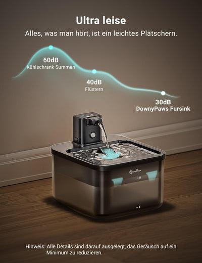 DownyPaws 2.5L Trinkbrunnen für Katze Kabellos, Katzenbrunnen Kabellos mit Bewegungsmelder, Batterie