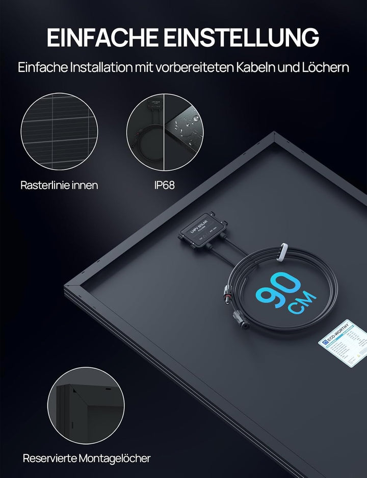 ECO-WORTHY 120W 12V Solarpanel, 25% Hocheffizienz mit Full Black Design Solarmodul mit Null Gitterli