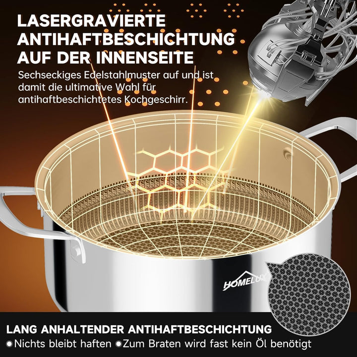 Töpfe Induktion 20cm 2,3L Topf Edelstahl Kochtopf,Töpfe mit Wabenstruktur Beschichtete,Kochtopf Indu