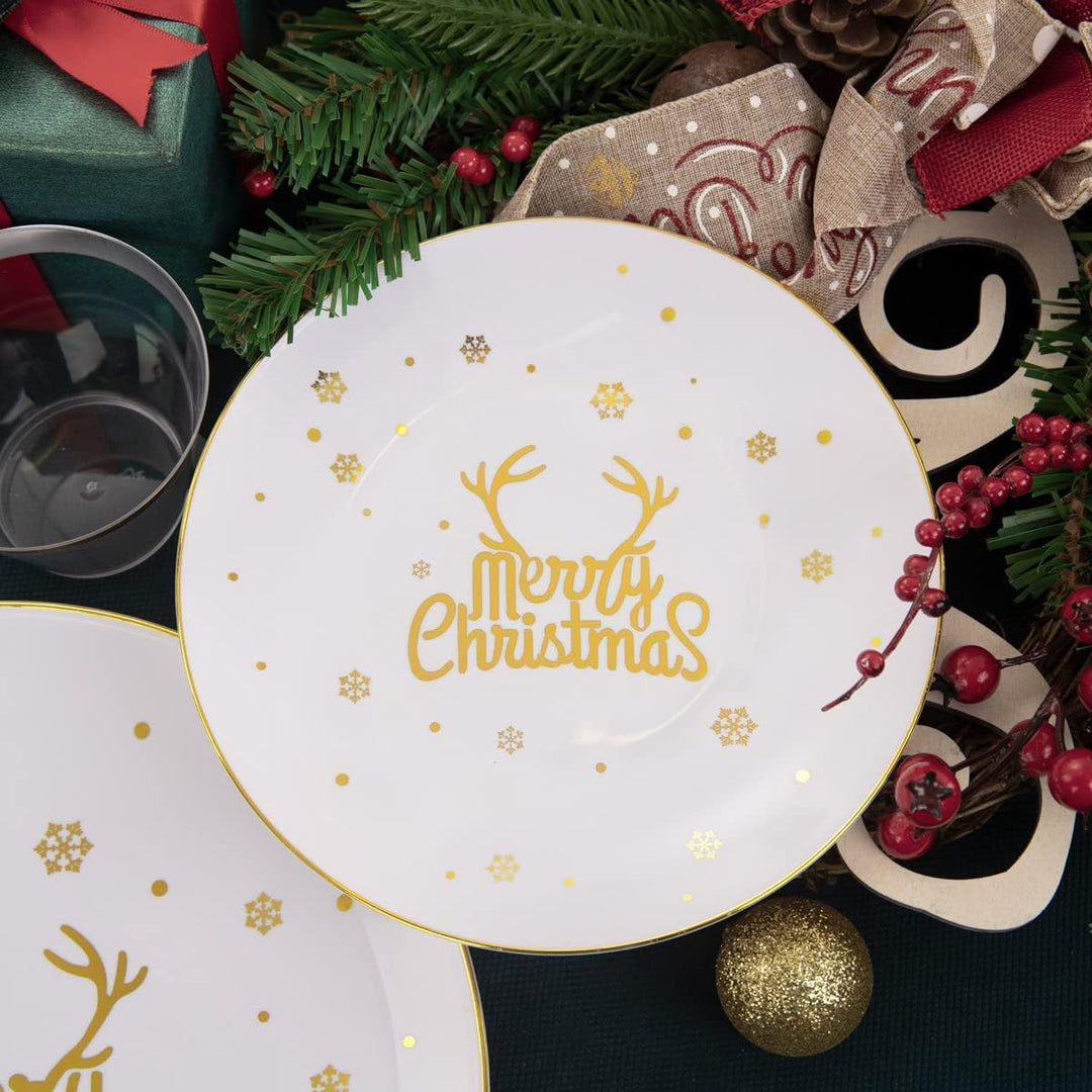 KAHEIGN 175Pcs Mehrweg Weihnachtsgeschirr Set für 25 Personen, Wiederverwendbares Weihnachten Geschi