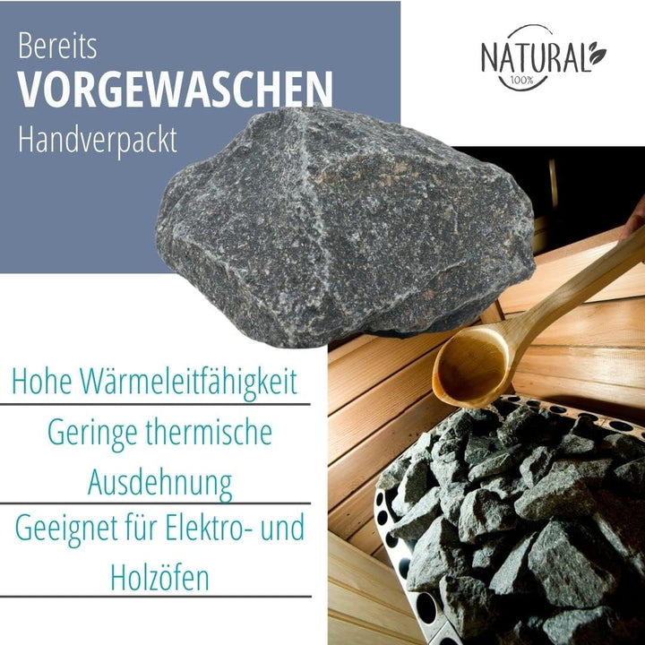 ULTINESS - Saunasteine 20 kg OLIVIN DIABAS finnische Aufgusssteine Dampfsteine für Saunaofen Elektro