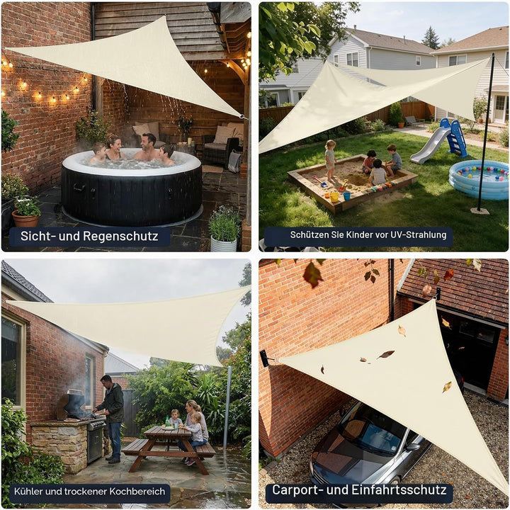 Sonnensegel Dreieck 2 x 2 x 2m Wasserdicht Sonnenschutz inkl Befestigungsseile PES Polyester mit UV
