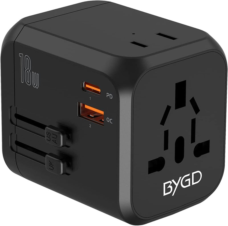 BYGD Reiseadapter Weltweit, Universal Steckdosenadapter Mit 3 USB Ports und AC, Reisestecker Adapter