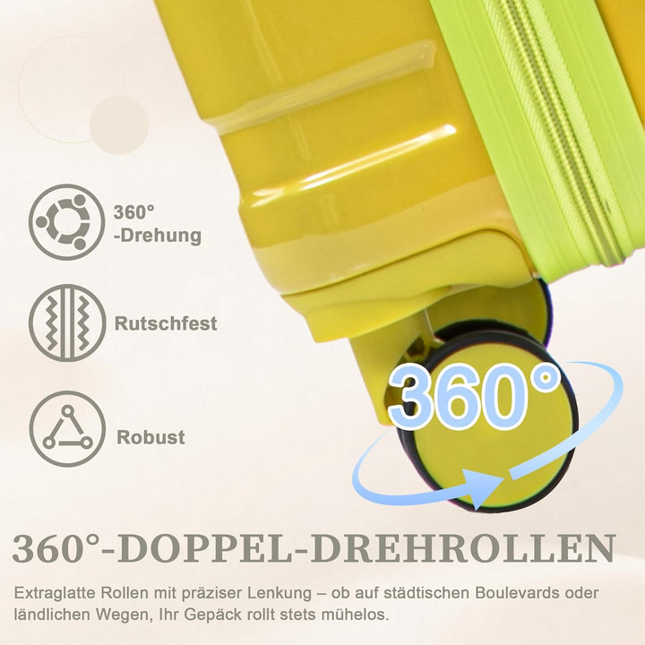 Hartschalen-Koffer Trolley Handgepäck Rollkoffer, Reisekoffer Set mit 4 Rollen, 2er Gepäckset, Gelb