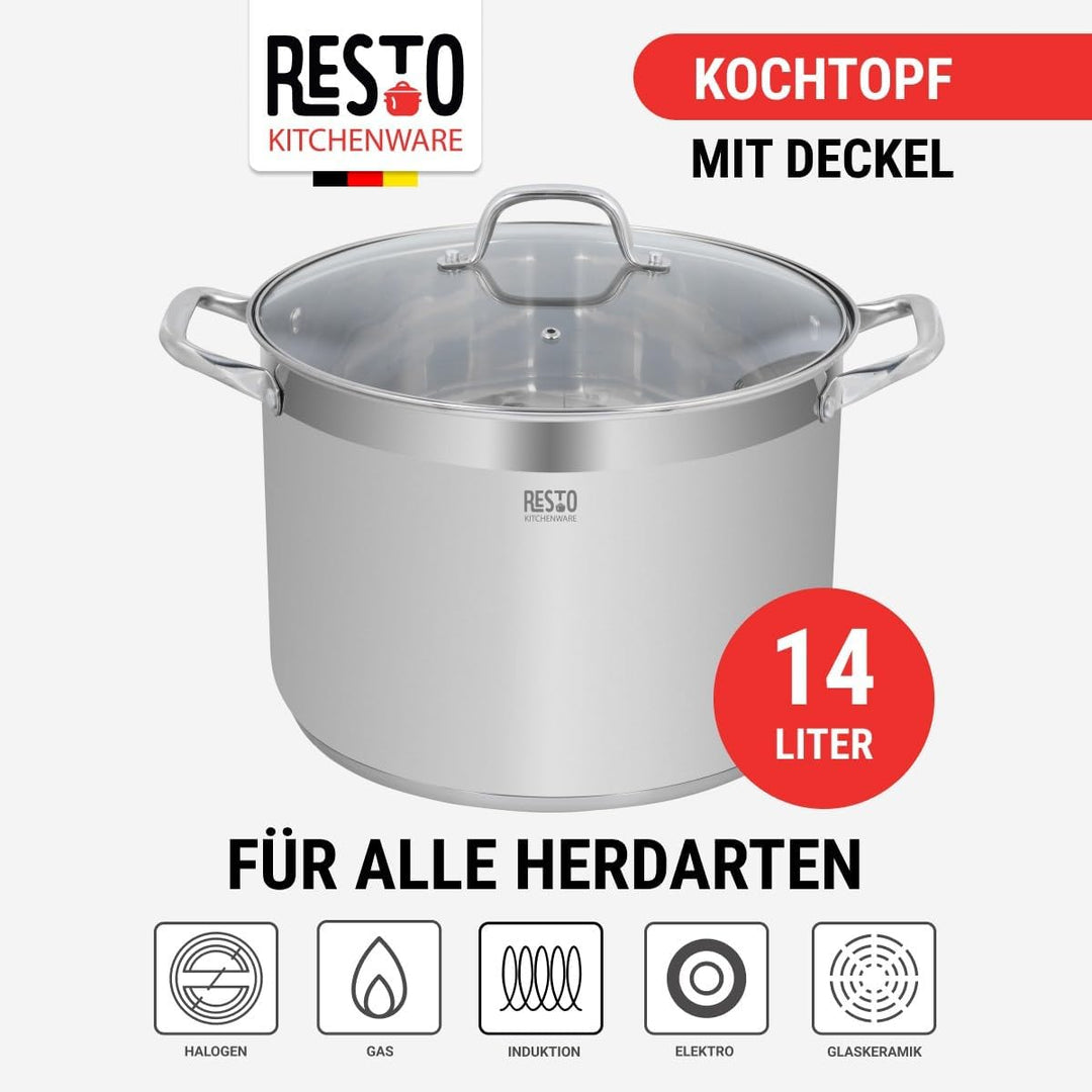 RESTO Edelstahltopf 30cm - Suppentopf, Universaltopf 15 L - Schmortopf mit Deckel - Topf für alle He