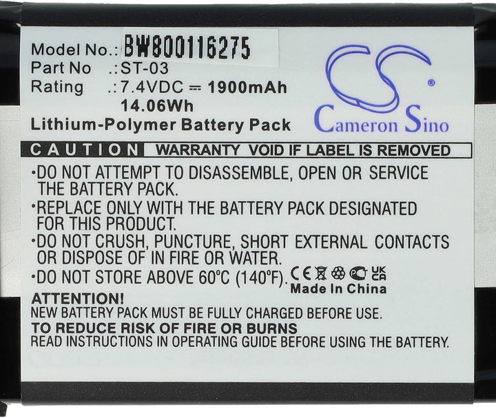 vhbw Akku Ersatz für Sony ST-03 für Lautsprecher Boxen Speaker (1900 mAh, 7,4 V, Li-Polymer)