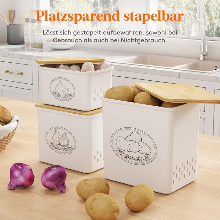 Lifewit Kartoffel Aufbewahrungsbox, 3er Set Grosse Kunttsoff Vorratsdosen für Kartoffel Zwiebel knob