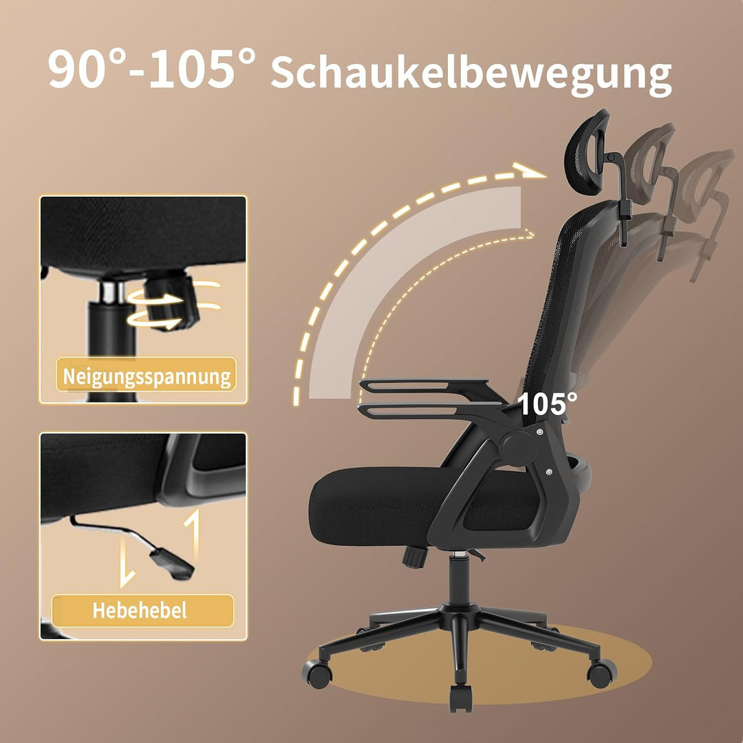 naspaluro Ergonomischer Bürostuhl, Schreibtischstuhl für Homeoffice | Mit Lordosenstütze &amp; verstellb
