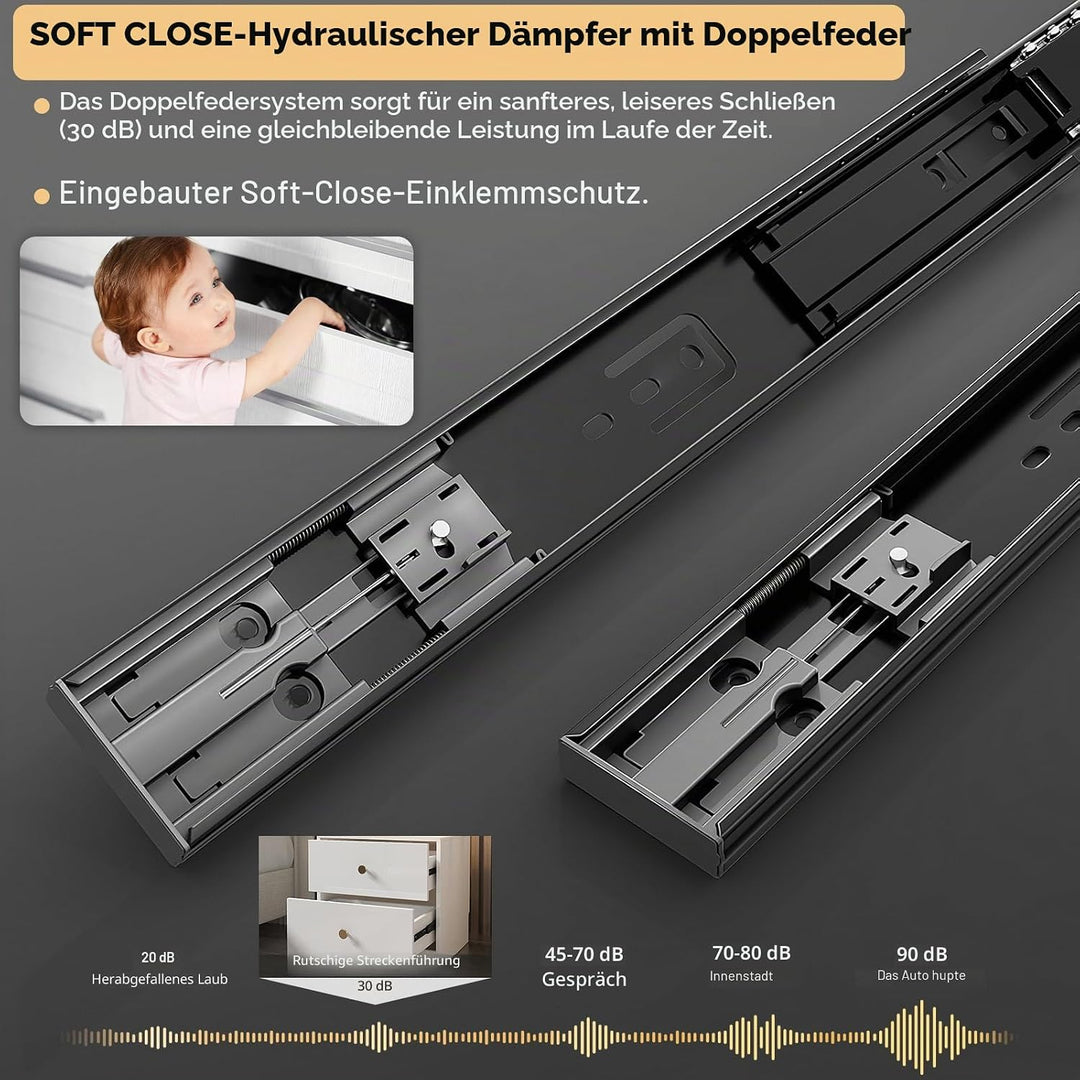 AOLISHENG Kugellager Schubladenschienen softclose 450mm, schwere Belastbarkeit 45 kg, 5 Paar (10 Stü
