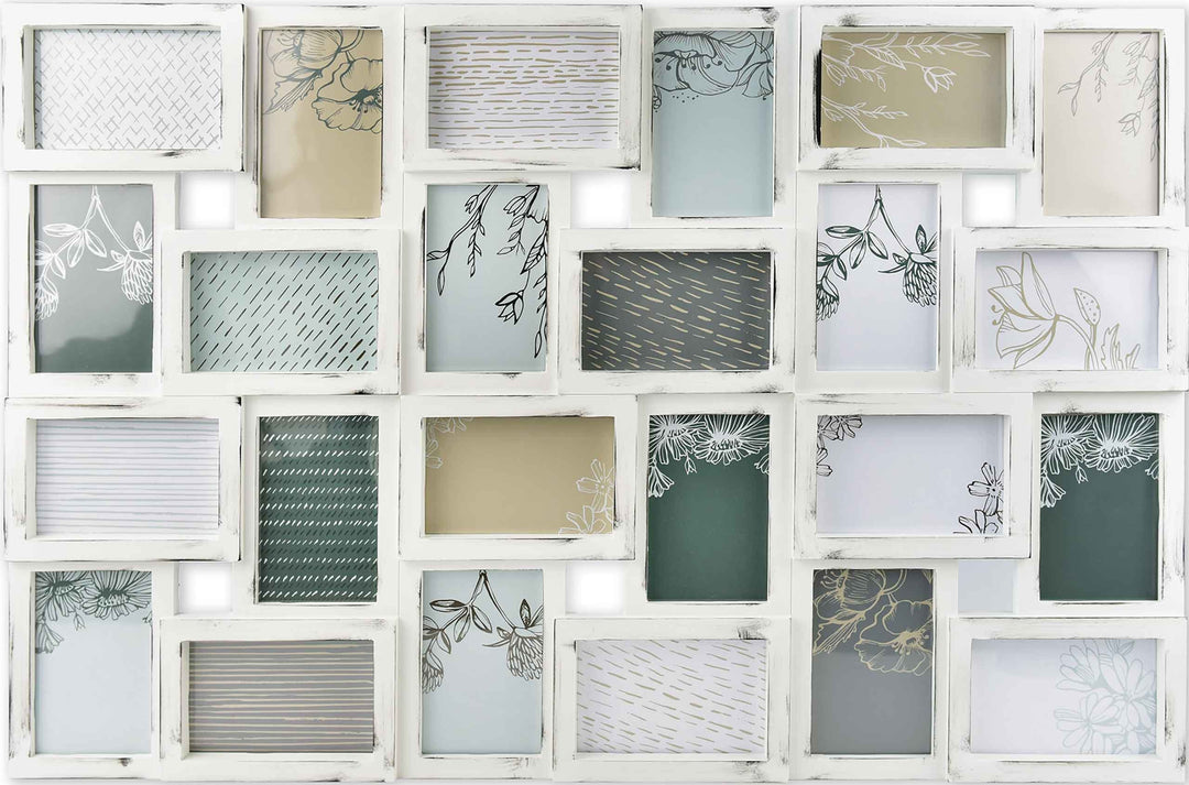 Gallery Solutions Bilderrahmen Collage 24 Fotos à 10x15 cm, Weiss Antik, Aussenformat: 85x57x2,5