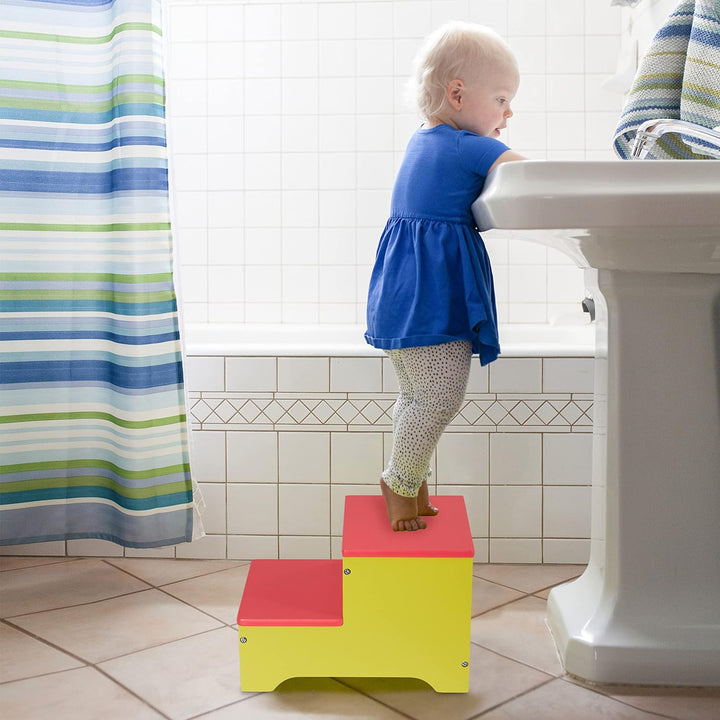 Relaxdays Tritthocker Kinder, Trittschemel mit 2 Stufen, 25 cm hoch, Bad, MDF, Kindertritt für Wasch