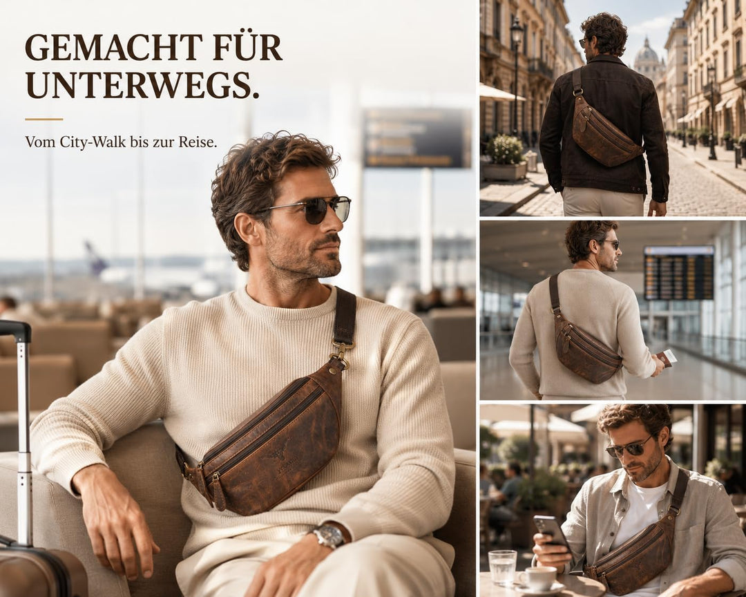 Büffelleder Bauchtasche I Herren, Damen I Echt Leder I Hüfttasche I Tracking