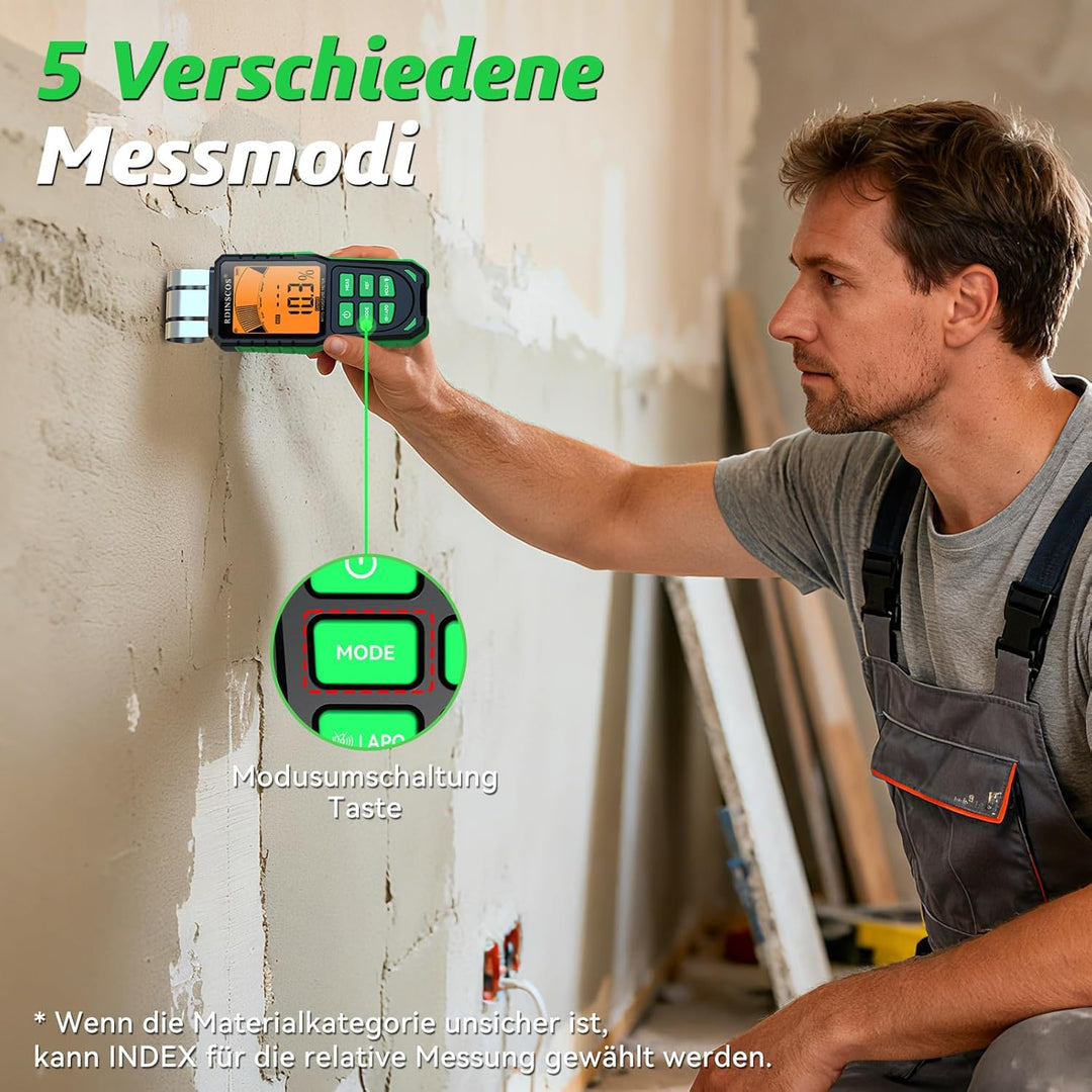 Feuchtemessgerät Wand und Baustoffe – Pinless Baufeuchtemesser für Gipskarton, Beton,Holz – Handgerä