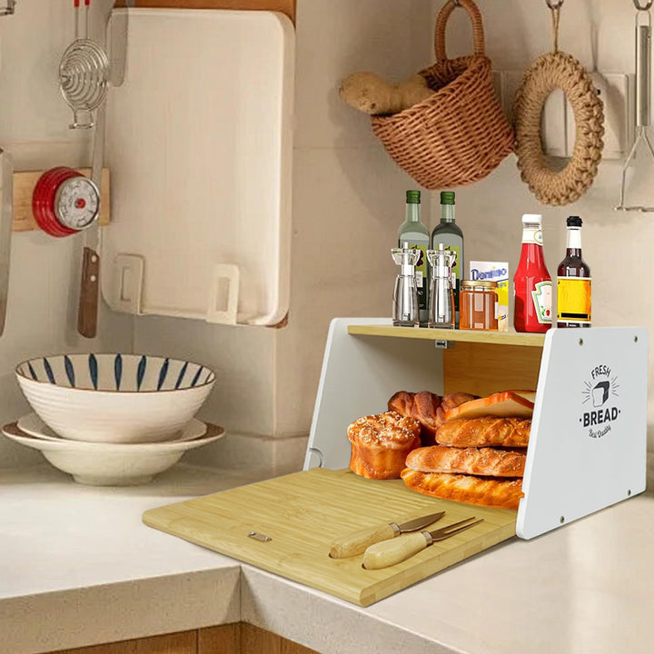 MinBoo Bambus-Brotbox für Küchenarbeitsplatte, mit Schneidebrett und Messer, Brotbehälter, Brotbehäl
