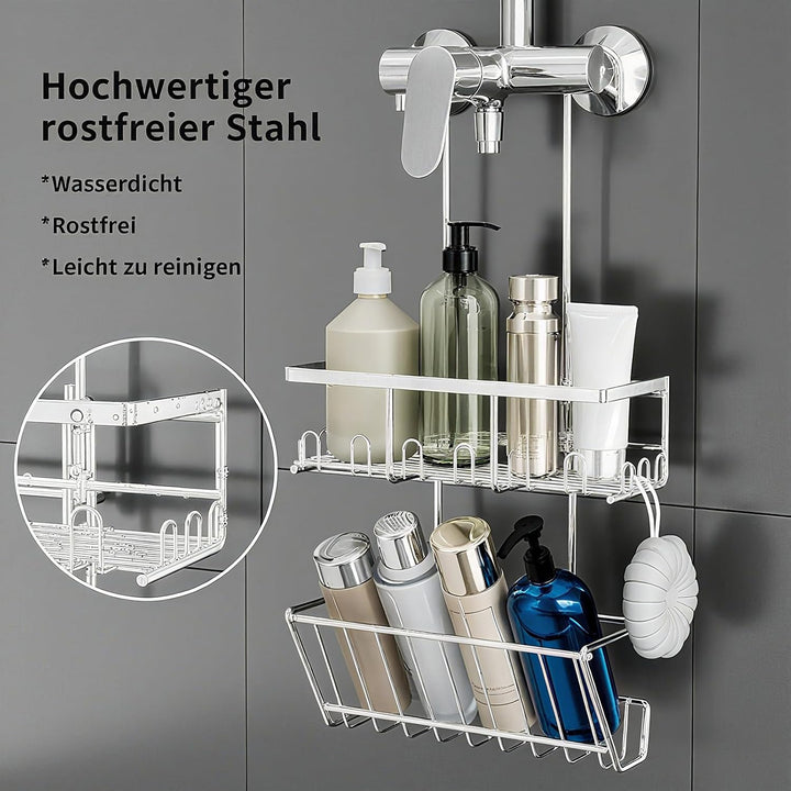 RUIHANDA Doppelte Duschablage Ohne Bohren [Zusätzlicher Stauraum] - Duschablage Zum Hängen zur Monta