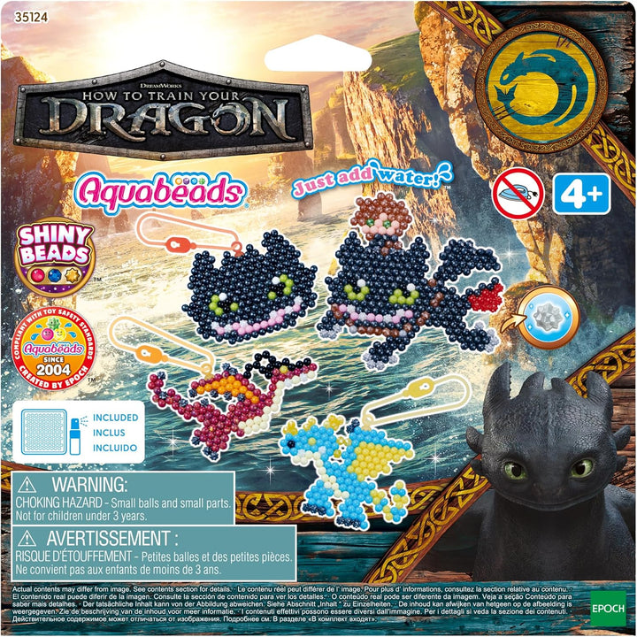 Aquabeads - 35124 Dragons Schlüsselanhänger Bastelset, Wasserperlen Bastelset mit Hicks, Ohnezahn, f