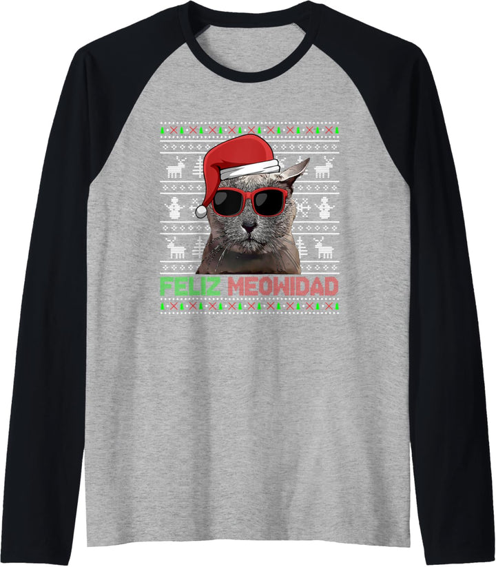 Russische blaue Katze Feliz Meowidad Lustige Weihnachten Raglan