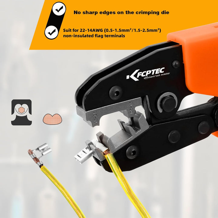 KF CPTEC Crimpzange für Tab 90°-Flaggenstecker 22-14AWG(0.5-1.5mm²/1.5-2.5mm²), Kabelschuhe Flachste