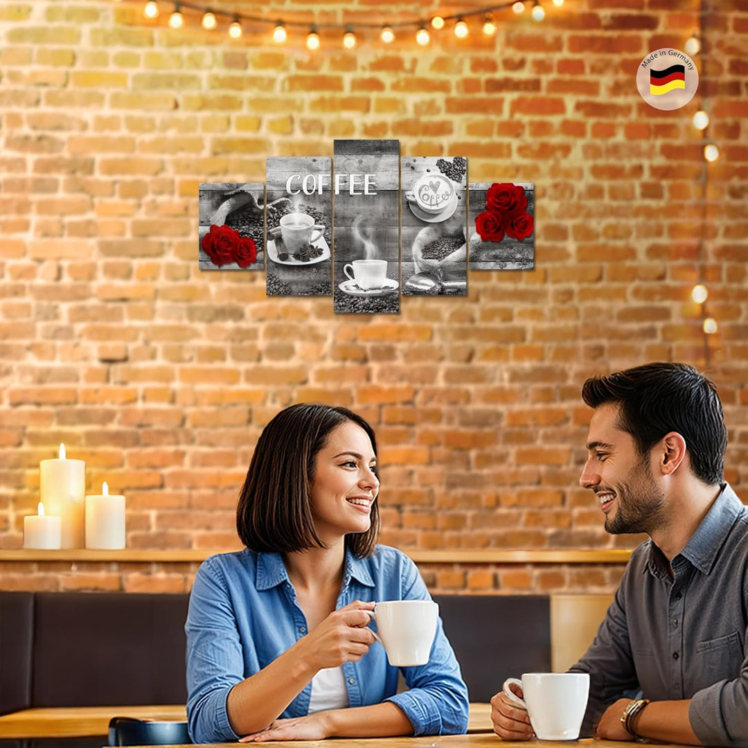 Runa Art Wandbilder Kaffee Küche 5 Teilig Bild auf Vlies Leinwand Deko Esszimmer Küchenbilder Kaffee