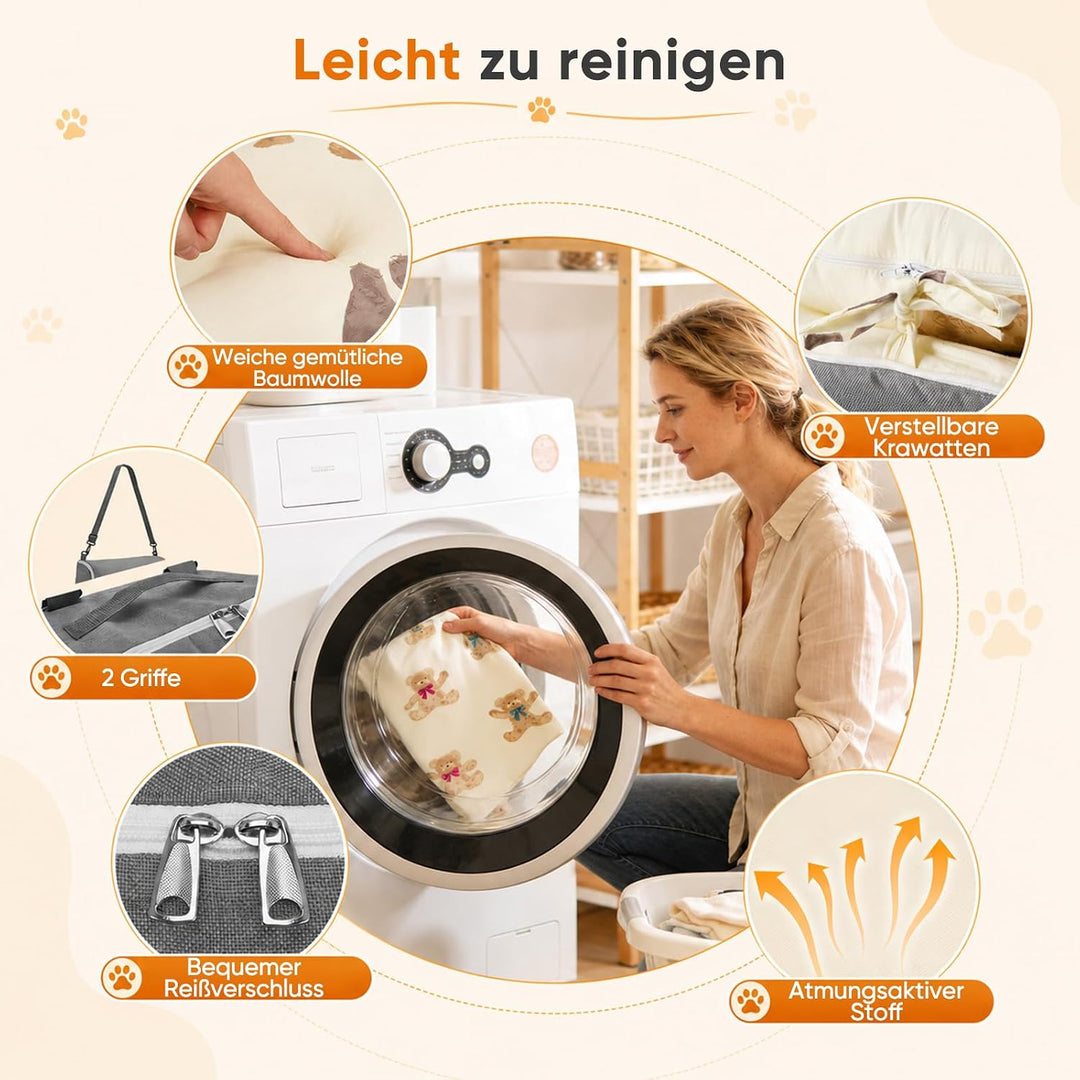 Hundebett 84x48x14,5cm Hundekorb Kleine, 2-seitiges Nackenkissen, Abnehmbare Waschbare Hundematte, H