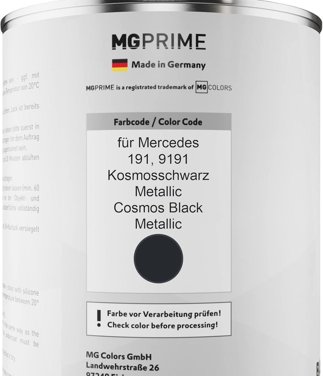 MG PRIME Autolack Dose Set für Mercedes 191/9191 Kosmosschwarz Metallic/Cosmos Black Metallic Basisl