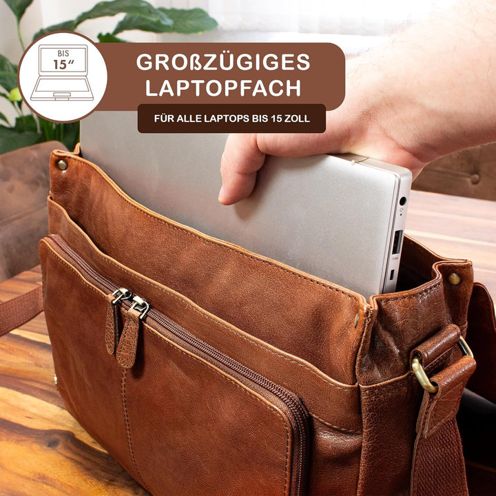 STILORD 'Tom' Vintage Leder Umhängetasche für Studium Uni Büro Arbeit 15 Zoll Laptoptasche DIN A4 Sc