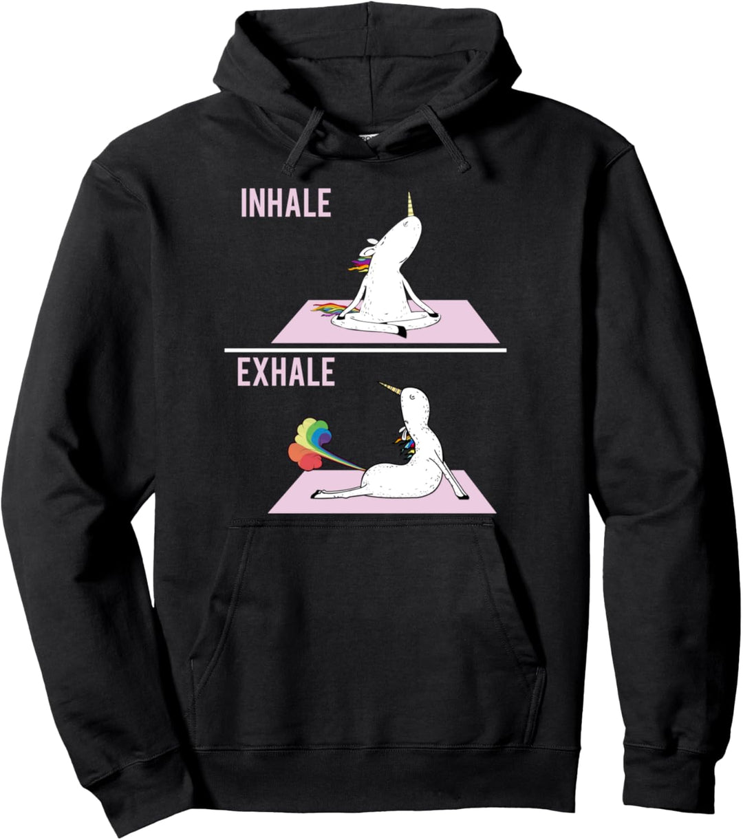 Lustiges Einhorn Yoga Pose Inhale Exhale Furz Einhorn Pullover Hoodie