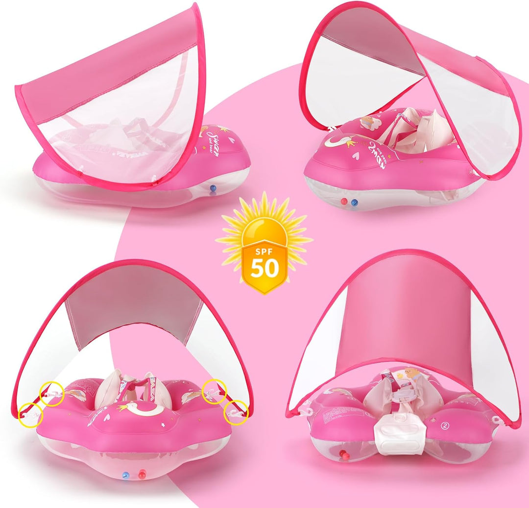 WYRIAZA Schwimmring Baby, Baby Schwimmring mit Sonnendach, Verstellbare Schultergurte, Aufblasbare S