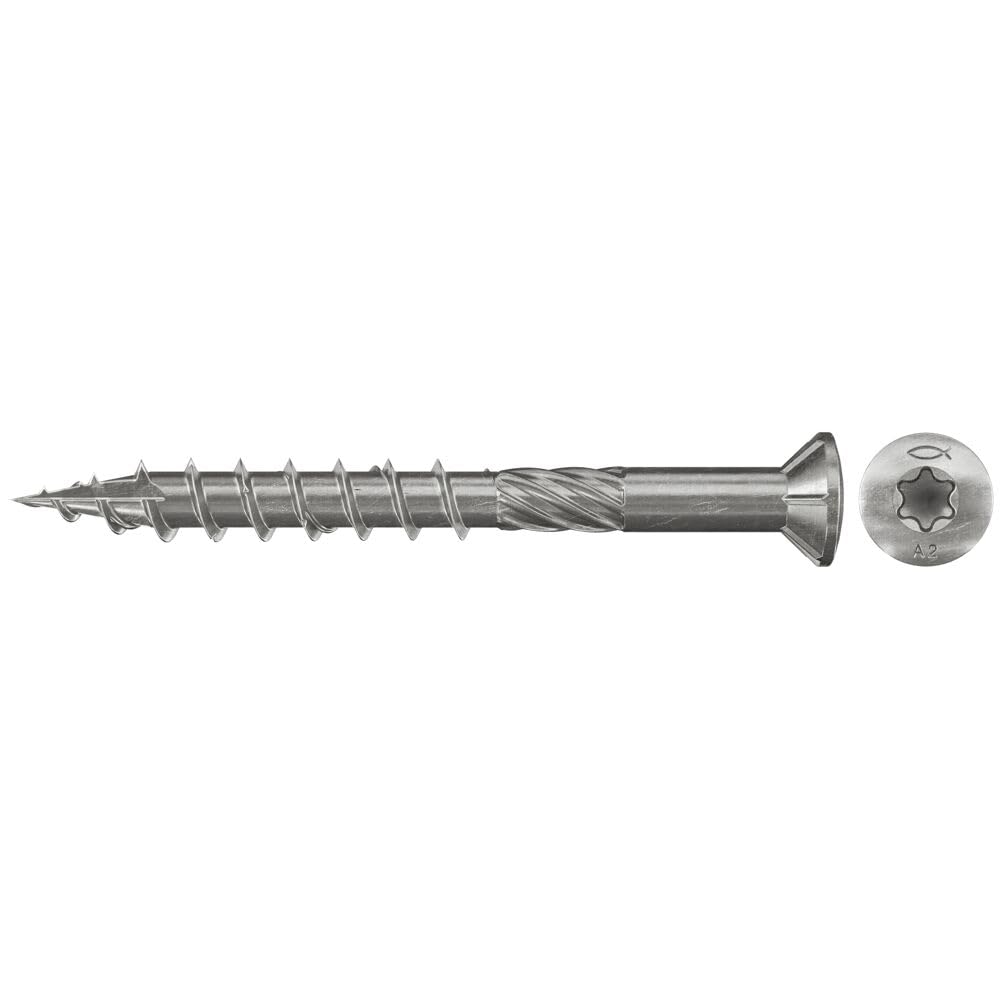 fischer Terrassenschraube 5,0 x 60, Senkkopf, Teilgewinde, nicht rostender Stahl A2, Innenstern Torx
