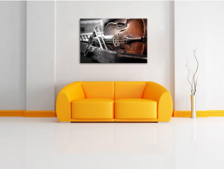 Alte Violine Schwarz/Weiss, Format: 100x70 auf Leinwand, XXL riesige Bilder fertig gerahmt mit Keilr