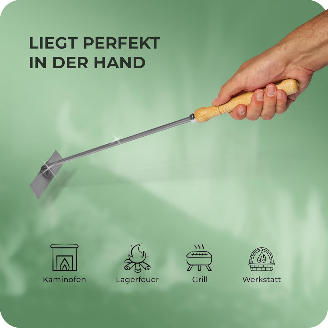 Aschekratzer mit Holzgriff Schürhaken Kohleschieber Feuerkratzer Glutschieber Kaminzubehör Kaminbest