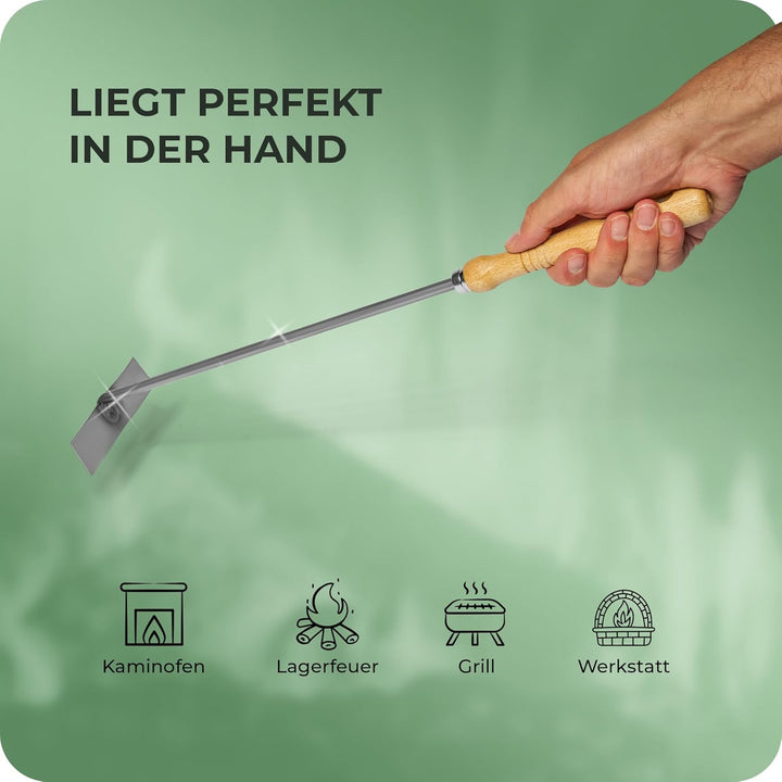 Aschekratzer mit Holzgriff Schürhaken Kohleschieber Feuerkratzer Glutschieber Kaminzubehör Kaminbest