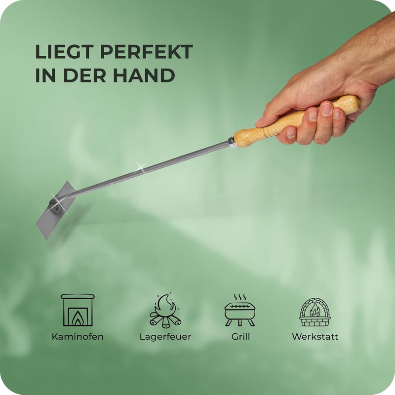 2x Aschekratzer mit Holzgriff Schürhaken Kohleschieber Feuerkratzer Glutschieber Kaminzubehör Kaminb