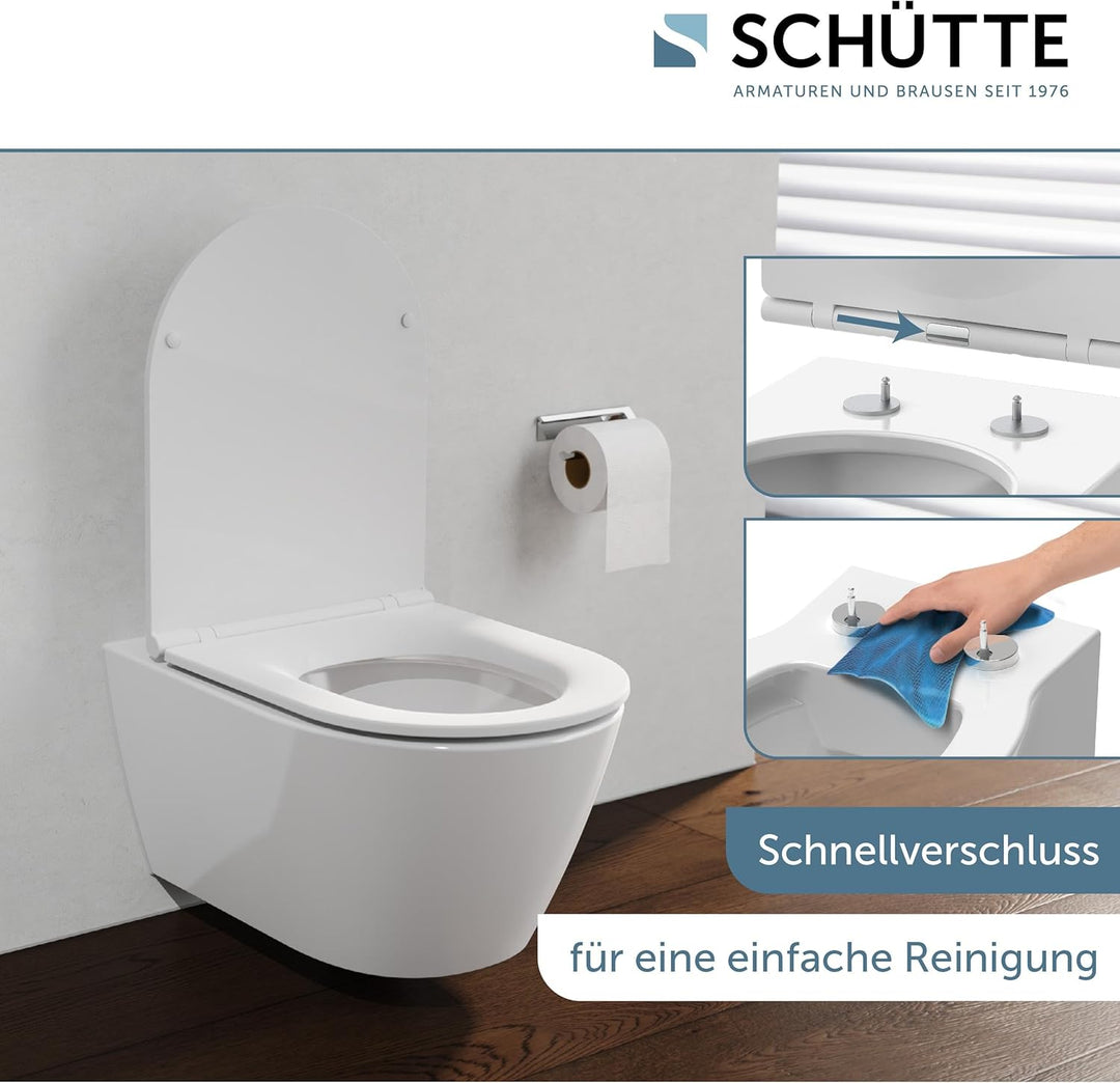 WC-Sitz mit Absenkautomatik TÜV-geprüft | Abnehmbarer Klodeckel aus bruchsicherem Material D-Form, D