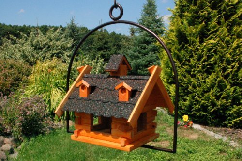 Vogelhaus Vogelfutterhaus mit Gauben Nr2 Dach dunkel und Bügel zum aufhängen von Vogelhaus, Nistkast